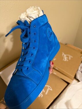 Christian Louboutin Cobalt Blue Suede High-Top Sneaker